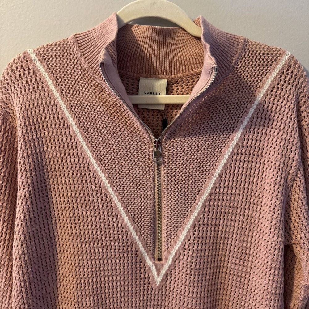 Varley Calva Knit Polo Sweater Pink Mauve V-Neck, Sheer, Small NWT - Picture 5 of 14